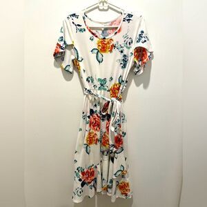 Pinkblush Floral Sundress w/ Ruffled Tie Front & Flutter Sleeves